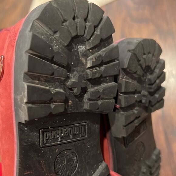 Premium Burgandy Red Timberlands with satin top and ribbon laces size 6 in EUC - Picture 9 of 11